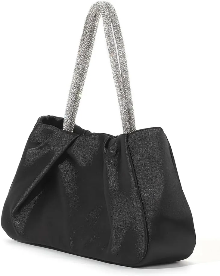 Satin Clutch Evening Bag for Women Pleated Cloud Evening Handbags Full Diamond Top Handle Clutch Purses Wedding Party