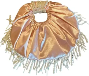 Satin Clutch Purses for Women Cloud Shape Pleated Evening Handbag Pearl Fringe Crescent Top Handle Evening Bags Wristlet