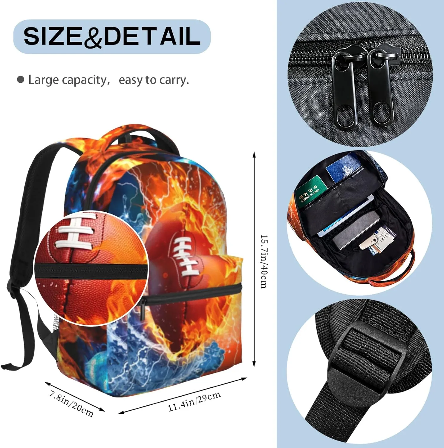 School Backpack for Boys American Football Boys Backpack for Kids Children Teens Elementary Middle School - Students Bookbag Ages 6-18, Waterproof Adjustable Football Bookbag Travel Daypack