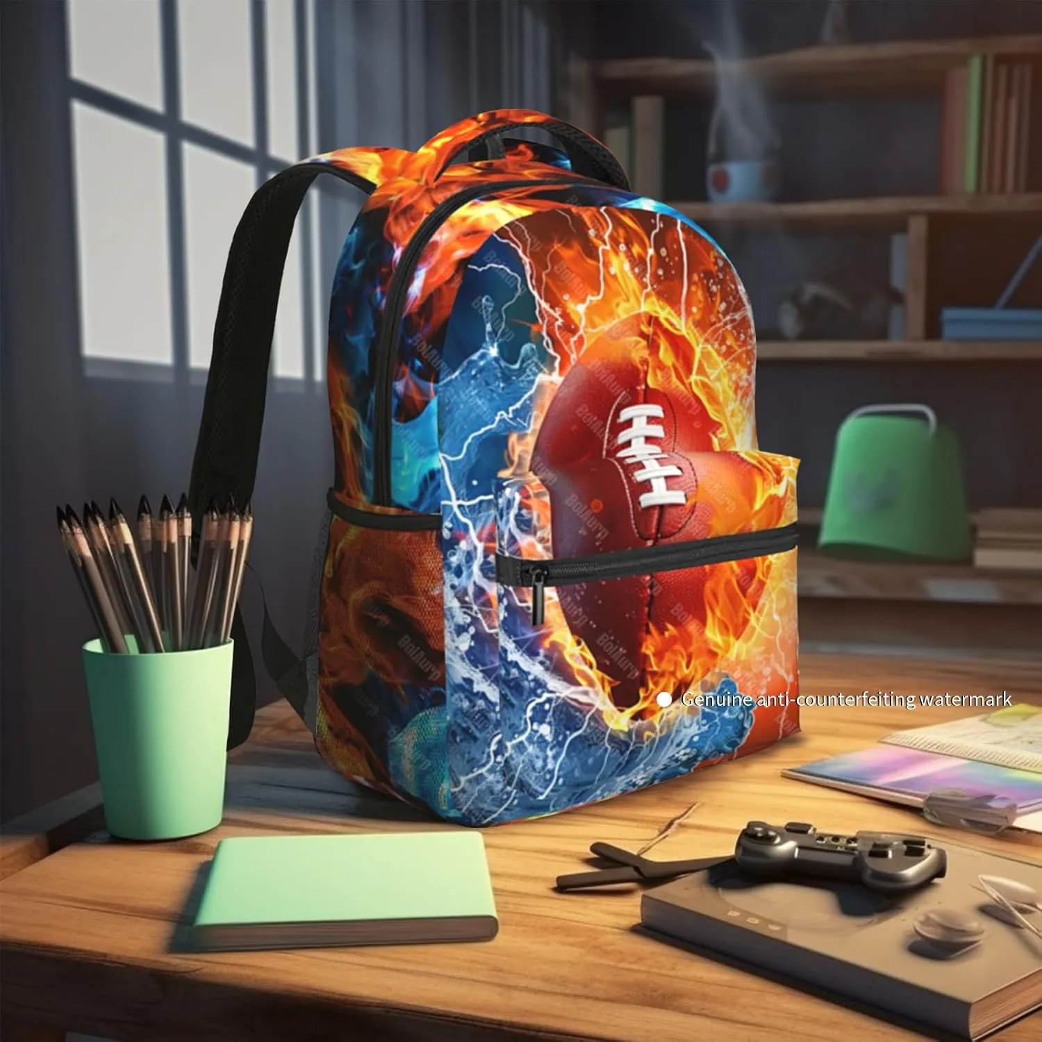 School Backpack for Boys American Football Boys Backpack for Kids Children Teens Elementary Middle School - Students Bookbag Ages 6-18, Waterproof Adjustable Football Bookbag Travel Daypack