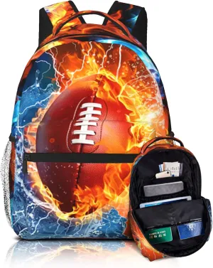 School Backpack for Boys American Football Boys Backpack for Kids Children Teens Elementary Middle School - Students Bookbag Ages 6-18, Waterproof Adjustable Football Bookbag Travel Daypack