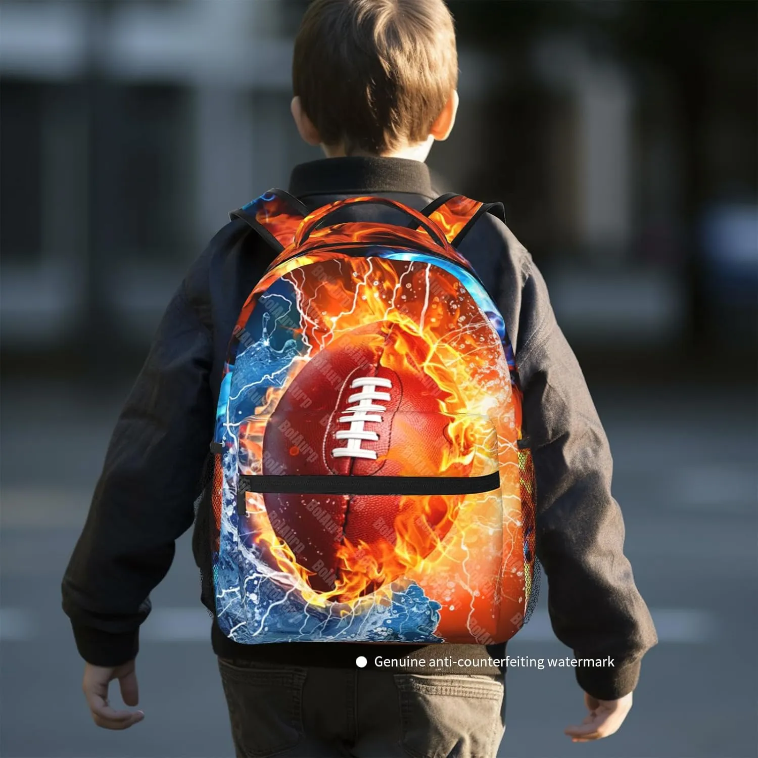School Backpack for Boys American Football Boys Backpack for Kids Children Teens Elementary Middle School - Students Bookbag Ages 6-18, Waterproof Adjustable Football Bookbag Travel Daypack