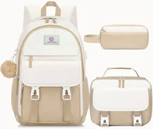 School Backpack for Girls - 4PCS Cute Girls Backpack with Lunch Box Set for Teens Women College, Middle & High School Bookbag Daypack with Aesthetic Design - 18″ Large Capacity (Age 12-25)