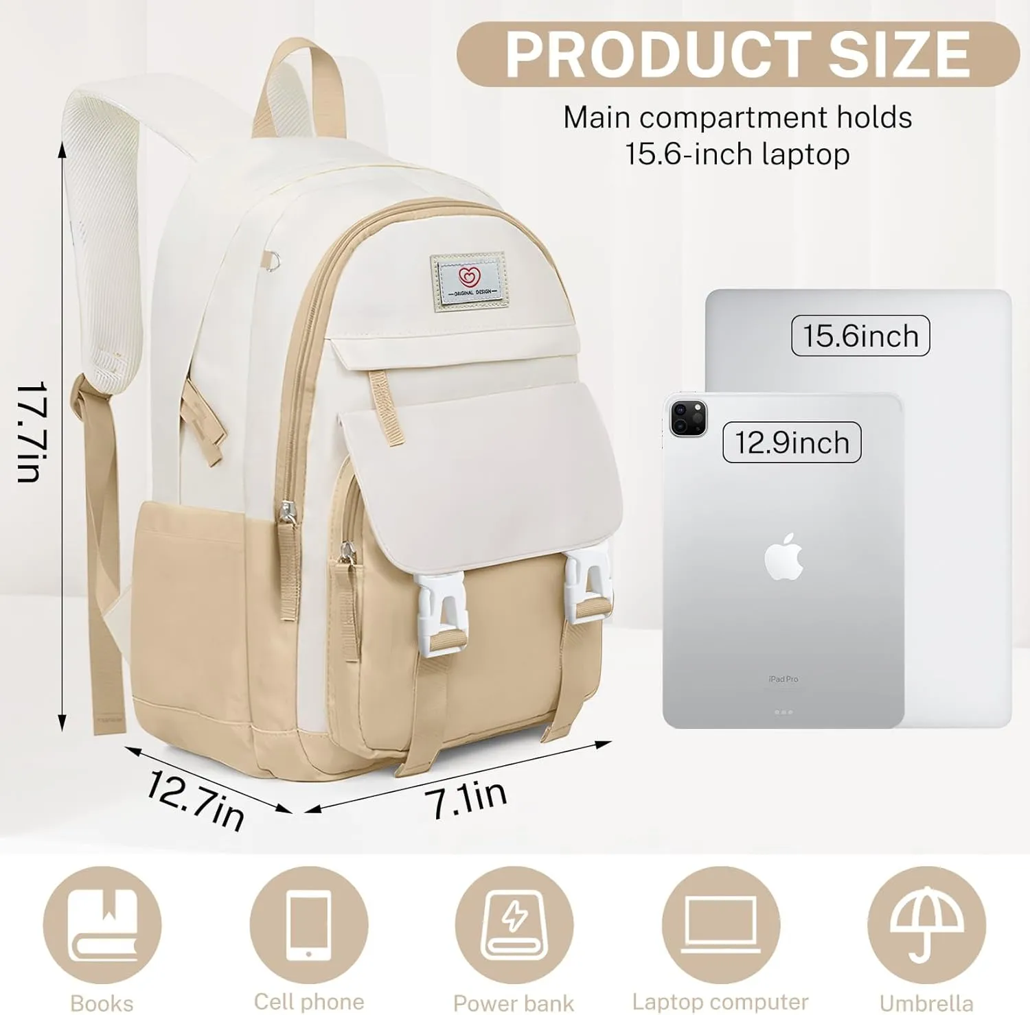 School Backpack for Girls - Cute Girls Backpack for Teens Women College, Middle & High School Bookbag Daypack with Aesthetic Design - 18″ Large Capacity (Age 12-25)