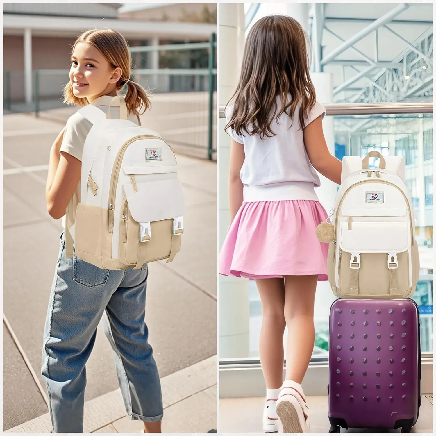 School Backpack for Girls - Cute Girls Backpack for Teens Women College, Middle & High School Bookbag Daypack with Aesthetic Design - 18″ Large Capacity (Age 12-25)