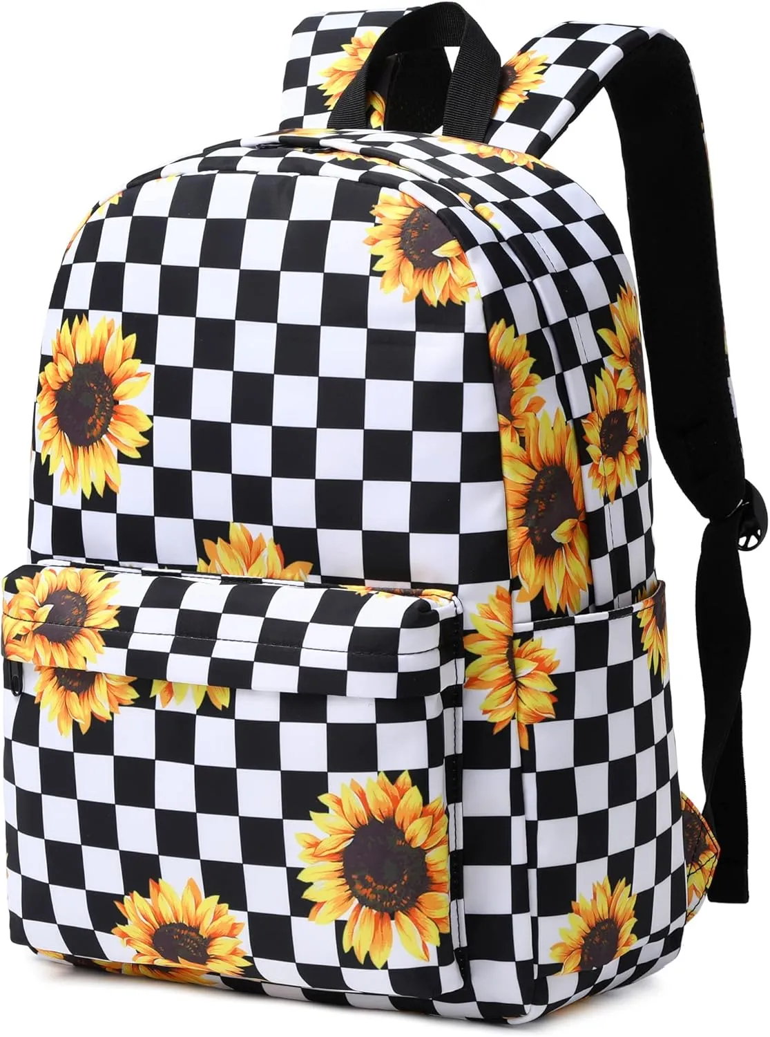 School Backpack for Girls Women, Teens School Bags Bookbags Ladies Laptop Backpacks (Checkered Sunflower)