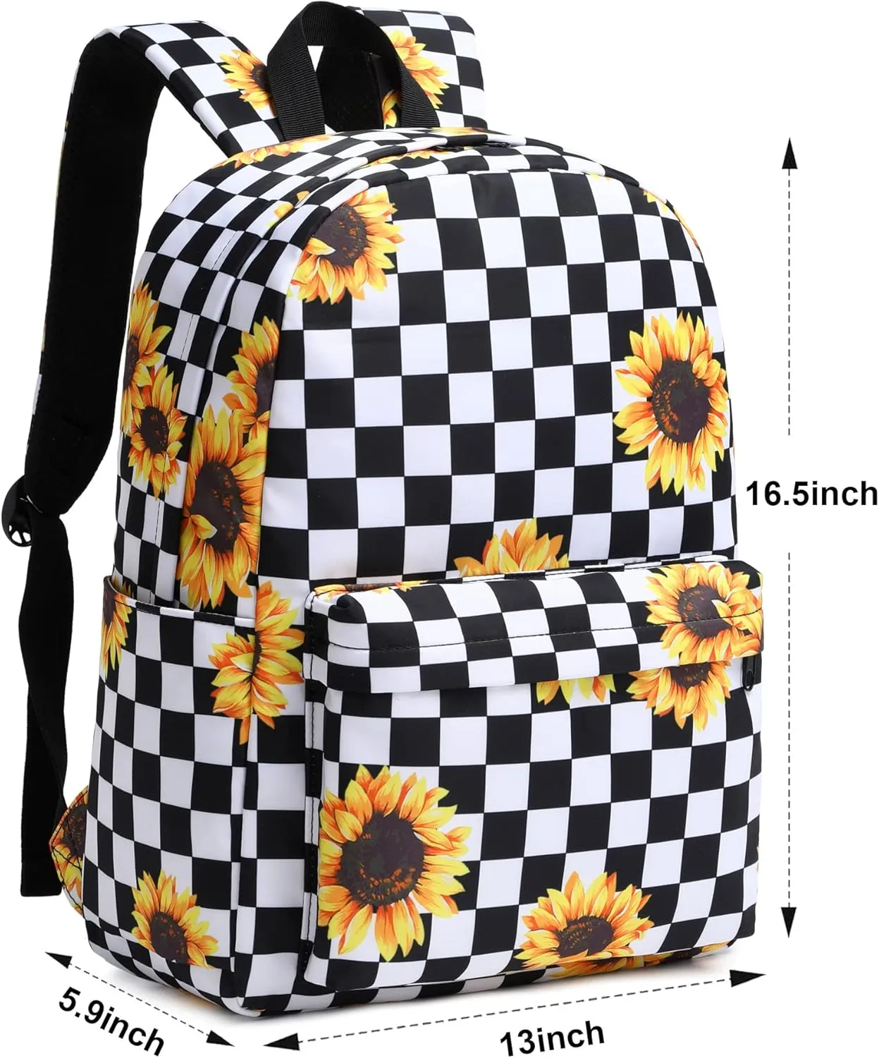 School Backpack for Girls Women, Teens School Bags Bookbags Ladies Laptop Backpacks (Checkered Sunflower)