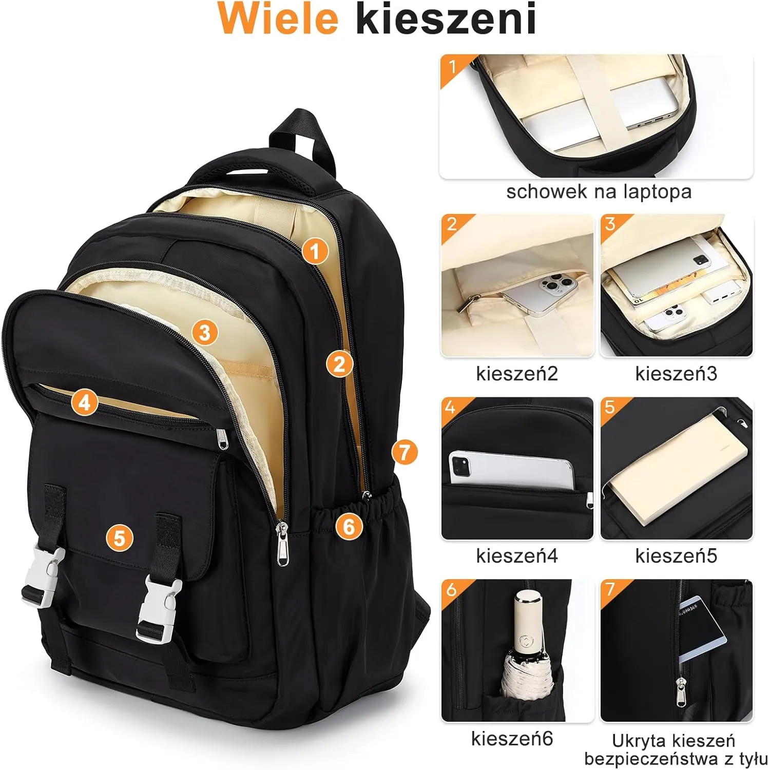 School Backpack For Women Men College Backpack With Lots Of Pockets Cute BookBag Casual Daypack Backpacks For Teens Girls Boys Waterproof(Black)
