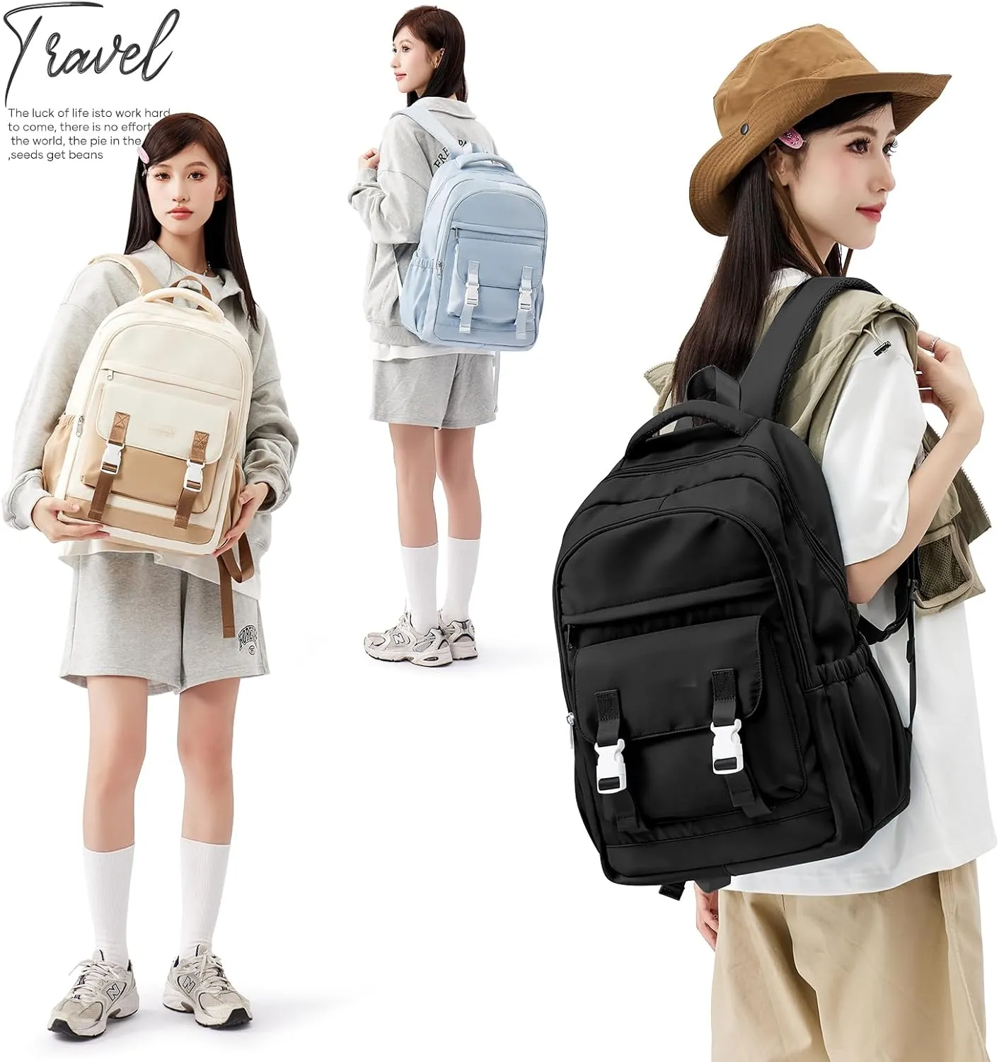 School Backpack For Women Men College Backpack With Lots Of Pockets Cute BookBag Casual Daypack Backpacks For Teens Girls Boys Waterproof(Black)