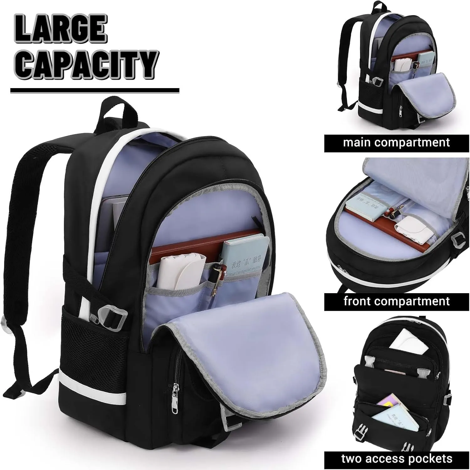 SCIONE School Backpacks for Teen Girls-Laptop Backpacks 15.6 Inch Primary Middle College Bookbag Travel Daypack Bags for Teens Girls Women Students-Black