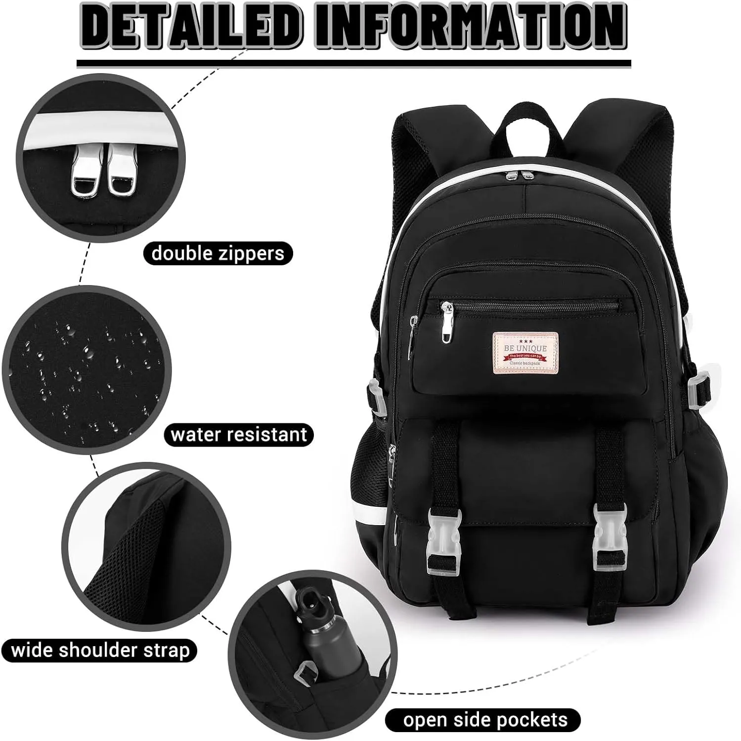 SCIONE School Backpacks for Teen Girls-Laptop Backpacks 15.6 Inch Primary Middle College Bookbag Travel Daypack Bags for Teens Girls Women Students-Black