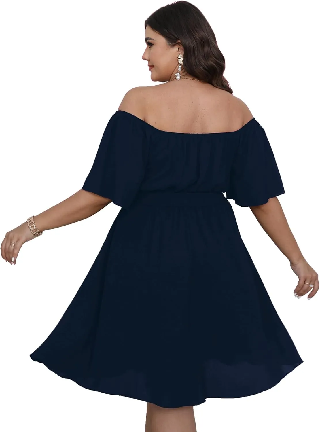 SCOMCHIC Womens Plus Size Cocktail Dress Summer Off Shoulder Short Sleeve Flowy Ruffle A-Line Cute Mini Dress with Belt