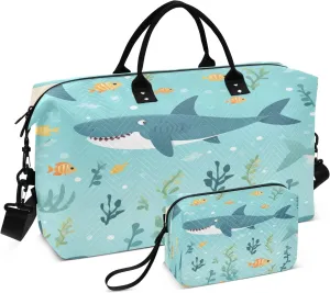 Sea Fish Seaweed Travel Duffel Bags with Toiletry Bag and Adjustable Strap for Travel Gym Yoga