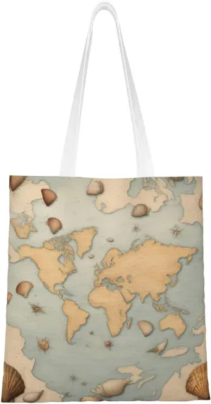 Sea Shell Print Canvas Tote Bag Reusable Shoulder Shopping Bags For Daily Use Shopping Travel