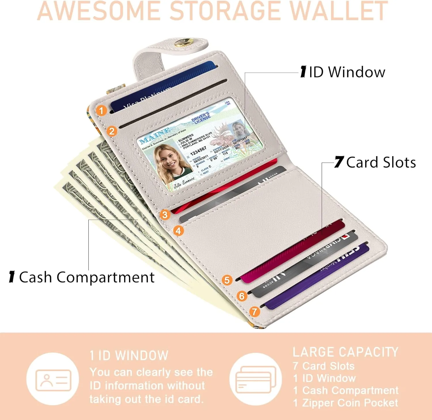 Sea Turtle Rfid Women Wallet, Small Slim Thin Credit Card Wallet, PU Leather Bifold Cash Zipper Coin Pocket ID Window for Female Ladies Teen Girls Girly