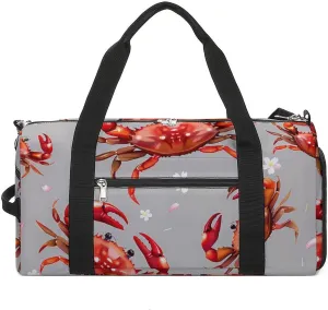 Seafood Marine Crabs Cherry Flowers Gym Bag for Women Men Lightweight Duffel Bag Travel Tote Bag Sports Bag with Shoulder Strap