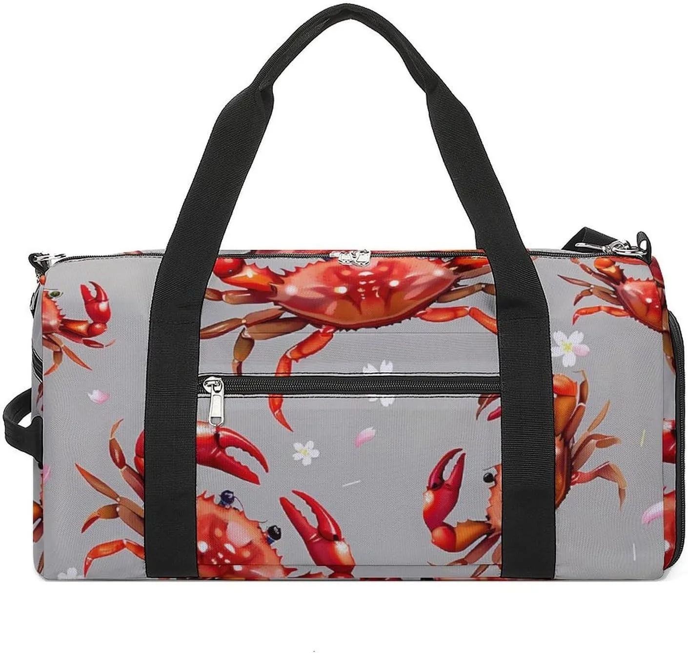 Seafood Marine Crabs Cherry Flowers Gym Bag for Women Men Lightweight Duffel Bag Travel Tote Bag Sports Bag with Shoulder Strap