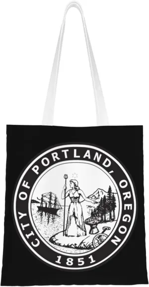 Seal Of Portland, Oregon Tote Bag for Women Canvas Shopping Bags Reusable Large Capacity Casual Shoulder Handbags Grocery Bags DIY Gift Bags