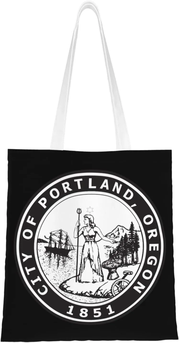 Seal Of Portland, Oregon Tote Bag for Women Canvas Shopping Bags Reusable Large Capacity Casual Shoulder Handbags Grocery Bags DIY Gift Bags