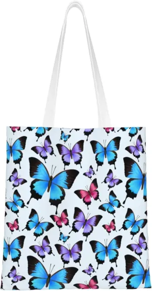 Seamless Butterfly Diagram Tote Bag for Women Canvas Shopping Bags Reusable Large Capacity Casual Shoulder Handbags Grocery Bags DIY Gift Bags