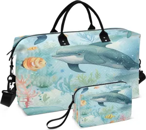 Seaweed Fish Travel Duffel Bags with Toiletry Bag and Adjustable Strap for Travel Gym Yoga