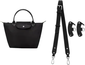 SENTEN Purse Straps Replacement for Longchamp Bag Women, Leather Crossbody Shoulder Strap Kit Adjustable for S/M Longchamp Tote Bag Primitive(Black Sliver)