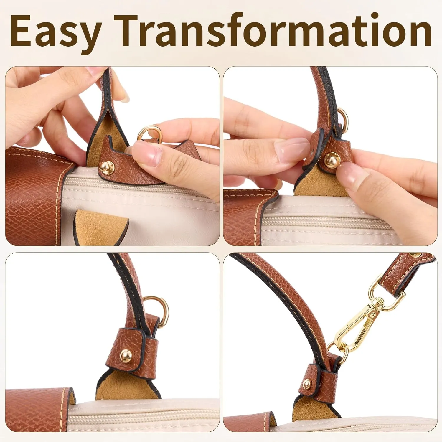 SENTEN Purse Straps Replacement, Leather Crossbody Shoulder Strap Kit Adjustable for S/M Longchamp