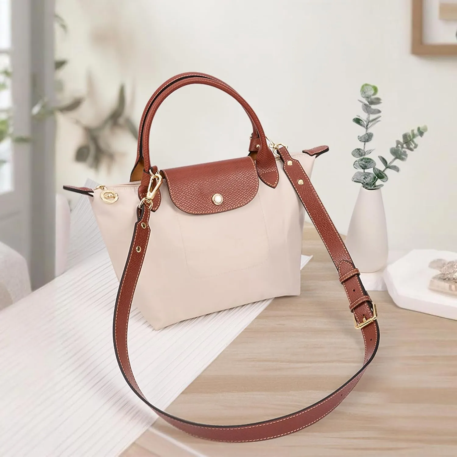 SENTEN Purse Straps Replacement, Leather Crossbody Shoulder Strap Kit Adjustable for S/M Longchamp