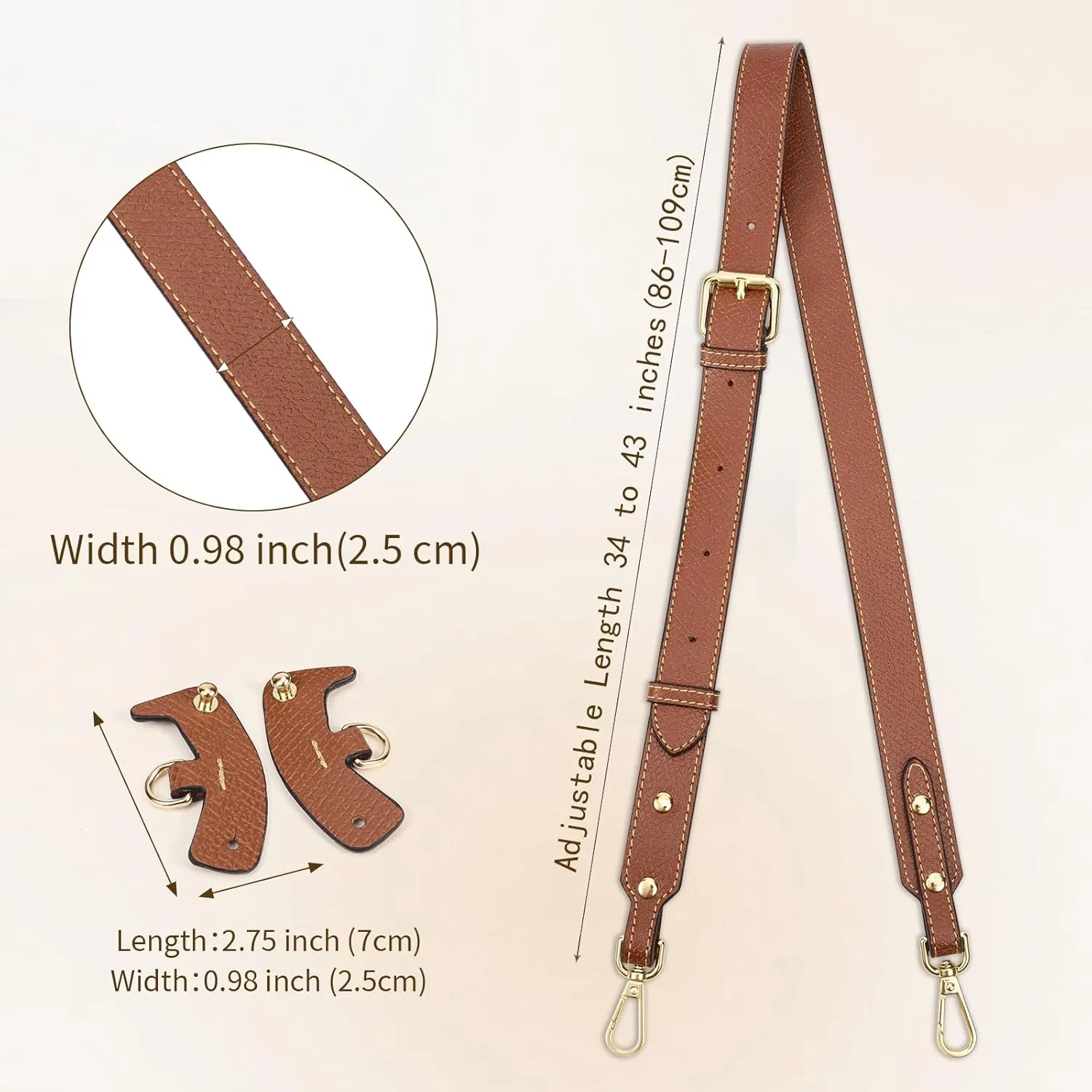 SENTEN Purse Straps Replacement, Leather Crossbody Shoulder Strap Kit Adjustable for S/M Longchamp