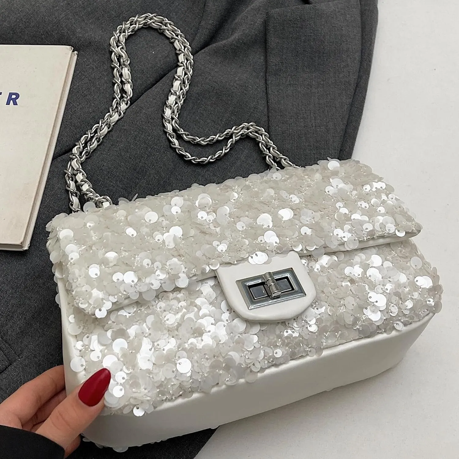 Sequin Crossbody Bags for Women Small Handbags Shinny Shoulder Bag Purse Evening Bag Satchels with Chain Strap