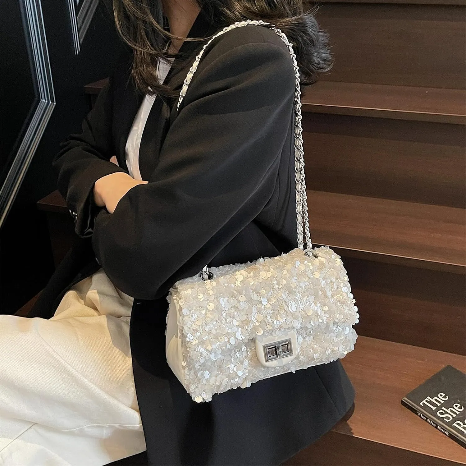 Sequin Crossbody Bags for Women Small Handbags Shinny Shoulder Bag Purse Evening Bag Satchels with Chain Strap