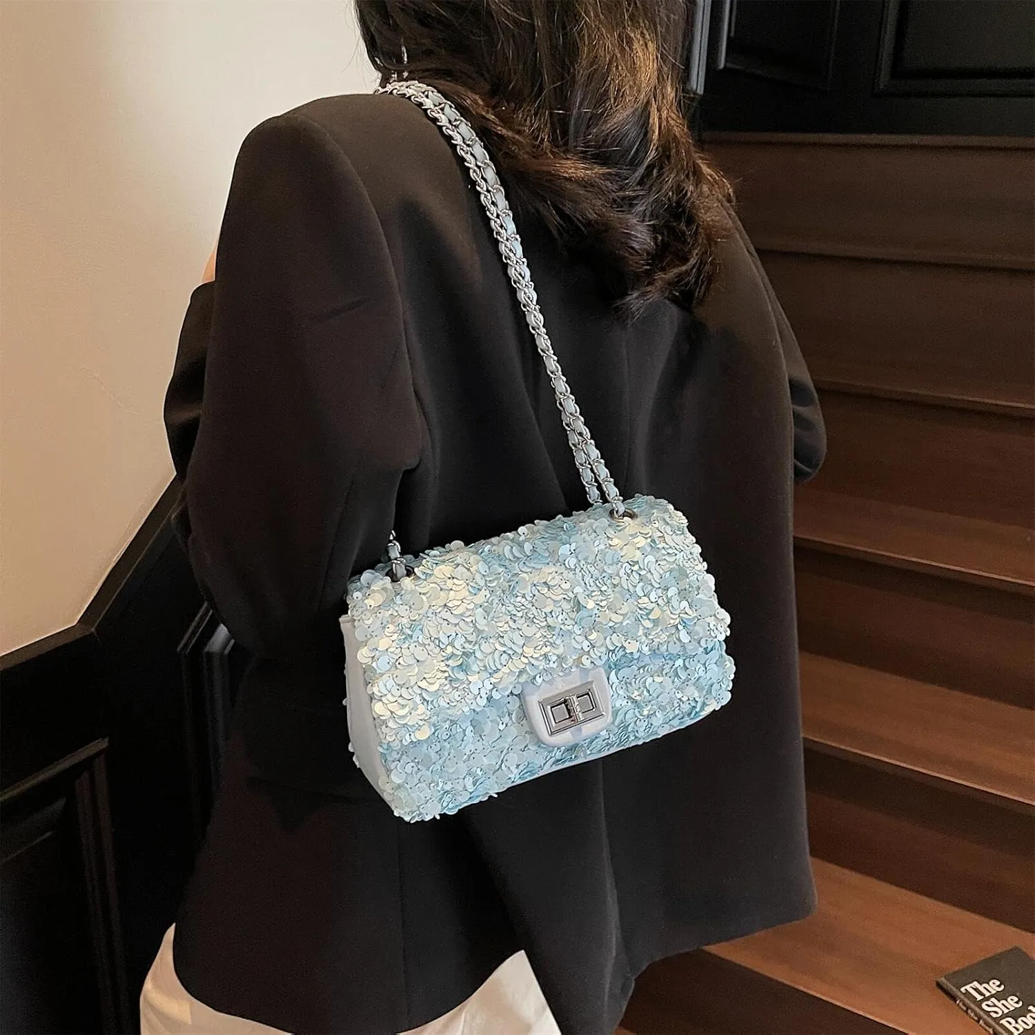 Sequin Crossbody Bags for Women Small Handbags Shinny Shoulder Bag Purse Evening Bag Satchels with Chain Strap