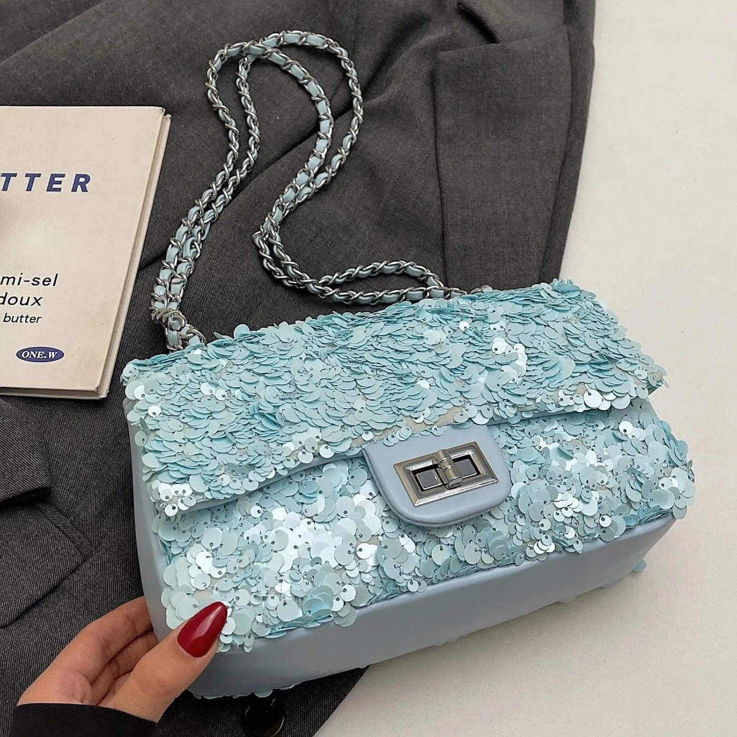 Sequin Crossbody Bags for Women Small Handbags Shinny Shoulder Bag Purse Evening Bag Satchels with Chain Strap