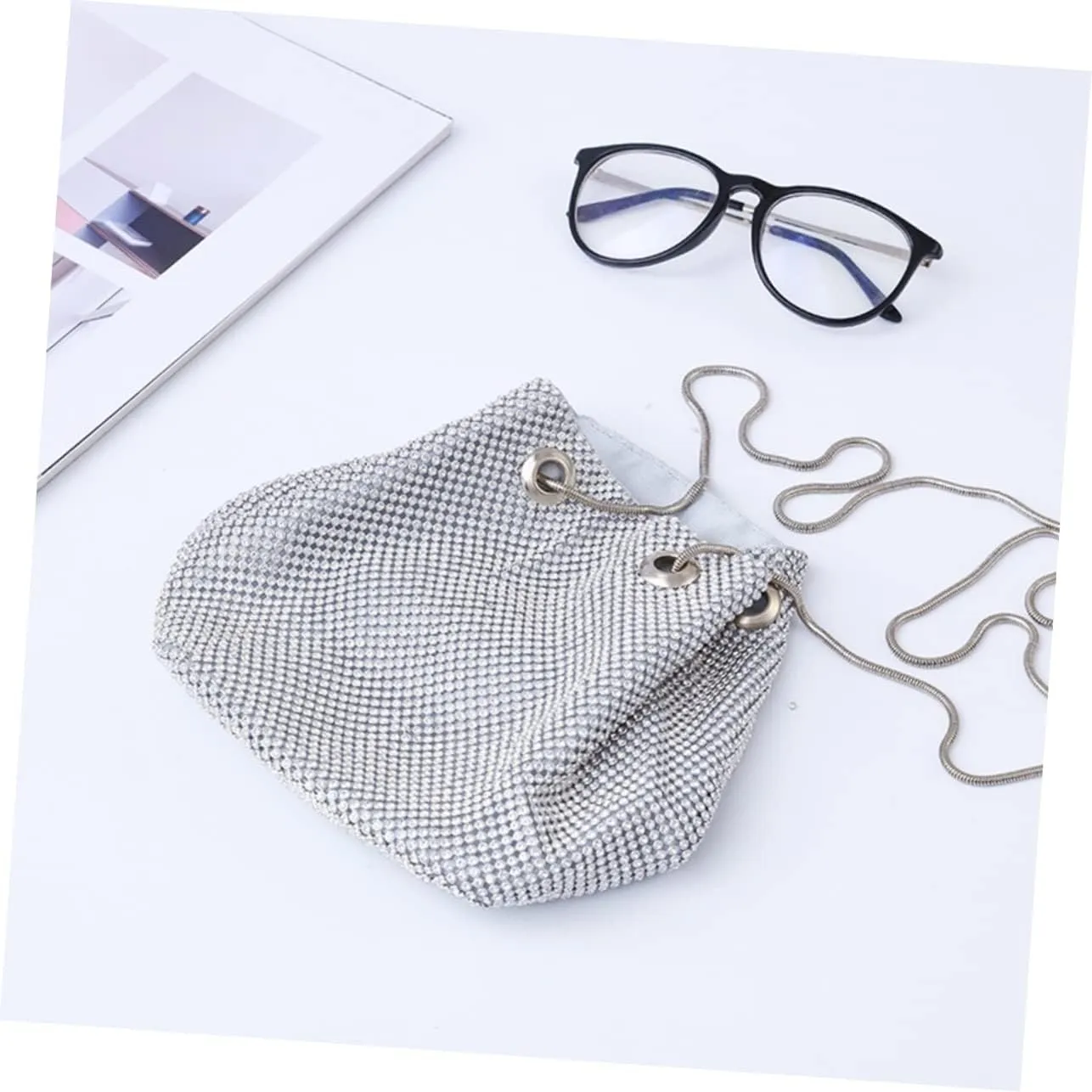 Sequined Bucket Bag Rhinestone Clutches Bag Rhinestone Clutches for Women Prom Clutch Bag Crossbody Bag