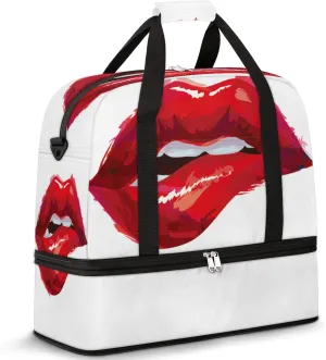 Sexy Lip Art Painting Foldable Travel Duffel Bag Tote Carry on Luggage Sport Duffle for Women Men Gym Bag Overnight Weekender Bags with Shoe Compartments and Shoulder Strap