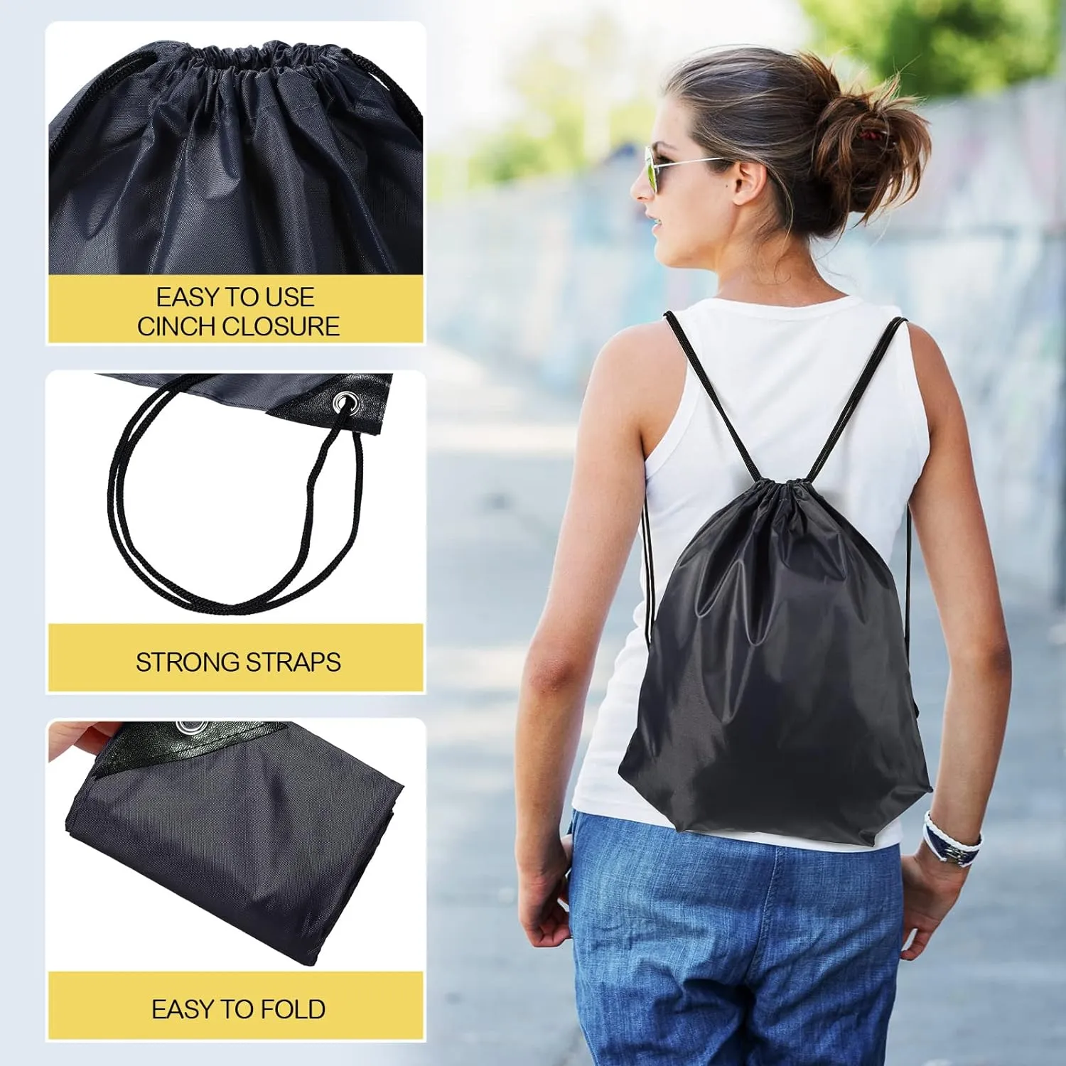 Shappy 100 Pcs Drawstring Backpack Bulk Sports Gym Cinch Bag Polyester String Bag for Men Women Children(10 Colors)