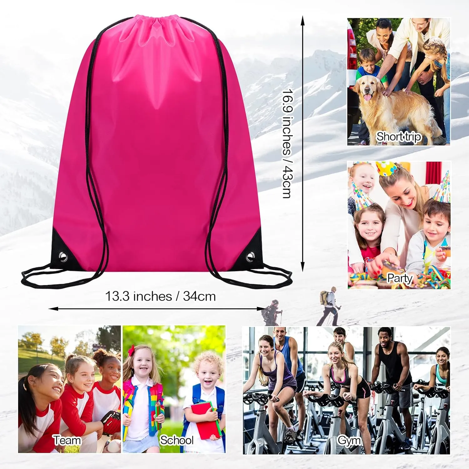 Shappy 100 Pcs Drawstring Backpack Bulk Sports Gym Cinch Bag Polyester String Bag for Men Women Children(10 Colors)