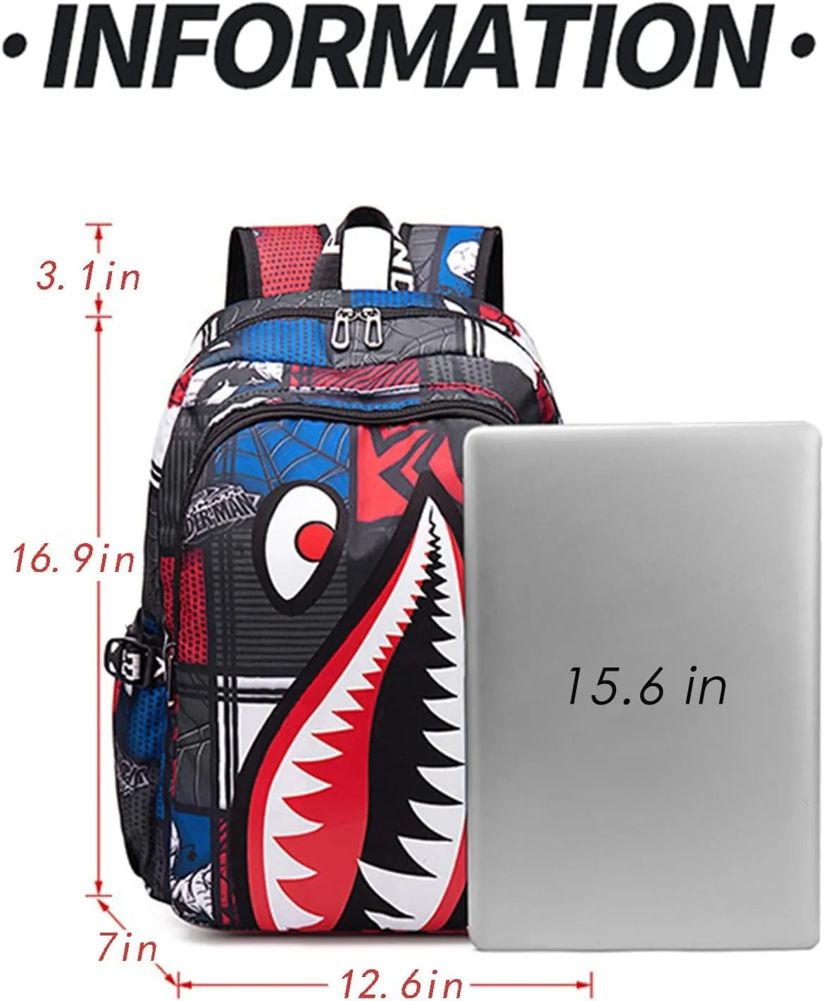 Shark Teens Backpacks Fashion Schoolbag Casual Waterproof Travel USB Laptop Backpack (Style 4)