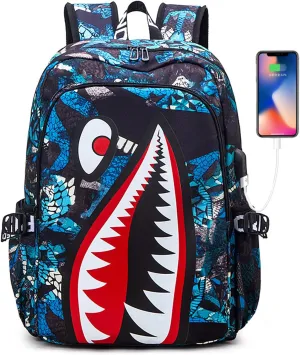 Shark Teens Backpacks Fashion Schoolbag Casual Waterproof Travel USB Laptop Backpack (Style 4)