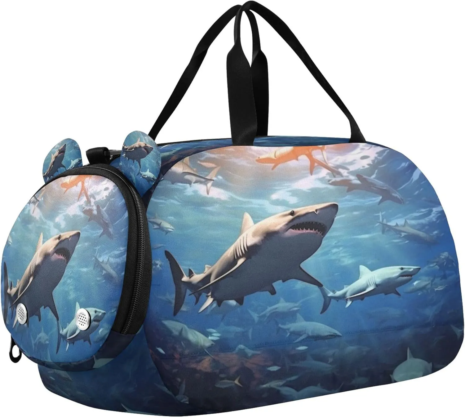 Sharks Kids Overnight Sports Duffel Bags with Shoe Compartment & Wet Pocket Travel Sport Gym Bag for Girls Boys