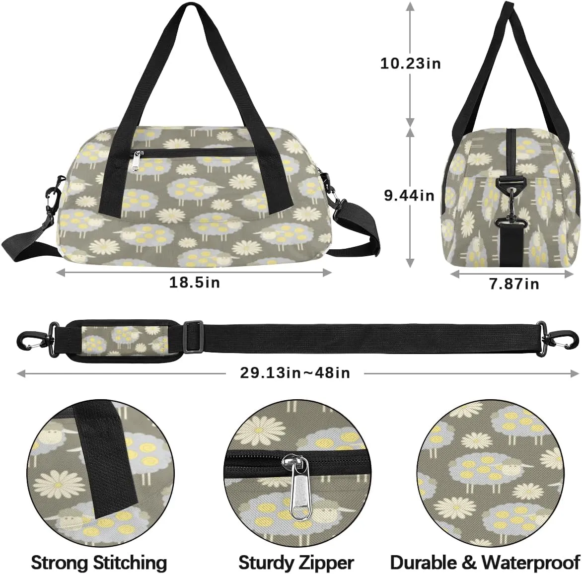 Sheep Daisy Gym Bag, Duffle Bag, Weekender Bag, Duffel Bag, Overnight Bag, Travel Duffel Bag, Dance Bag, Tote Bag, Beach Bag, Pool Bag, Gym Duffle Bag, Carry on Bag