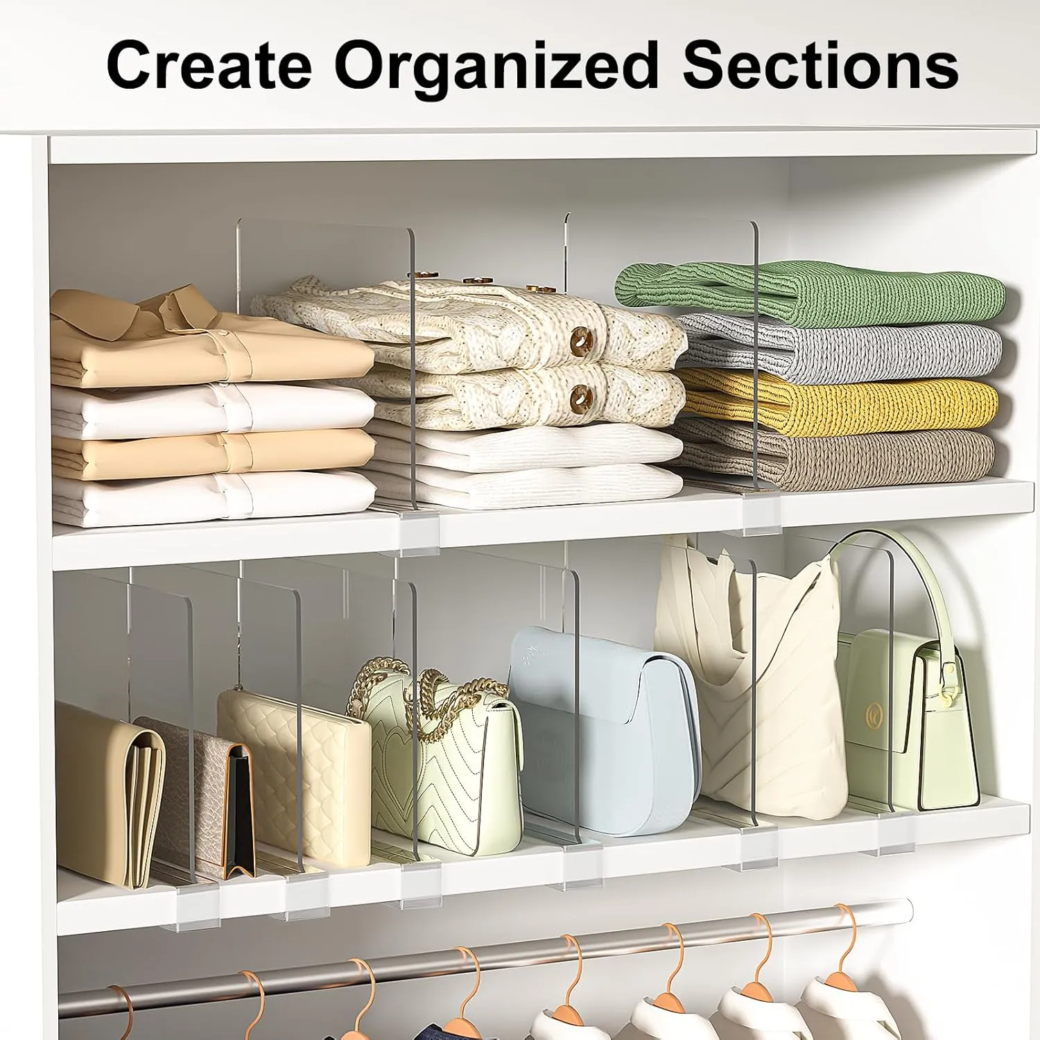 Shelf Dividers Purse Organizer for Closet: 8-Pack Acrylic Bag Storage Organizer for Handbags, Clutches, Clothes, Sweater, Towel