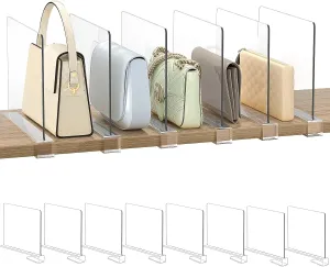 Shelf Dividers Purse Organizer for Closet: 8-Pack Acrylic Bag Storage Organizer for Handbags, Clutches, Clothes, Sweater, Towel