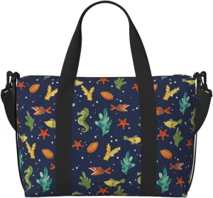 Shells and Seaweed Travel Bag for Women Men Weekender Bags Carry on Overnight Bag Tote Bag Yoga Gym Bag for Gym, Work, Weekend, Travel, Personal Items