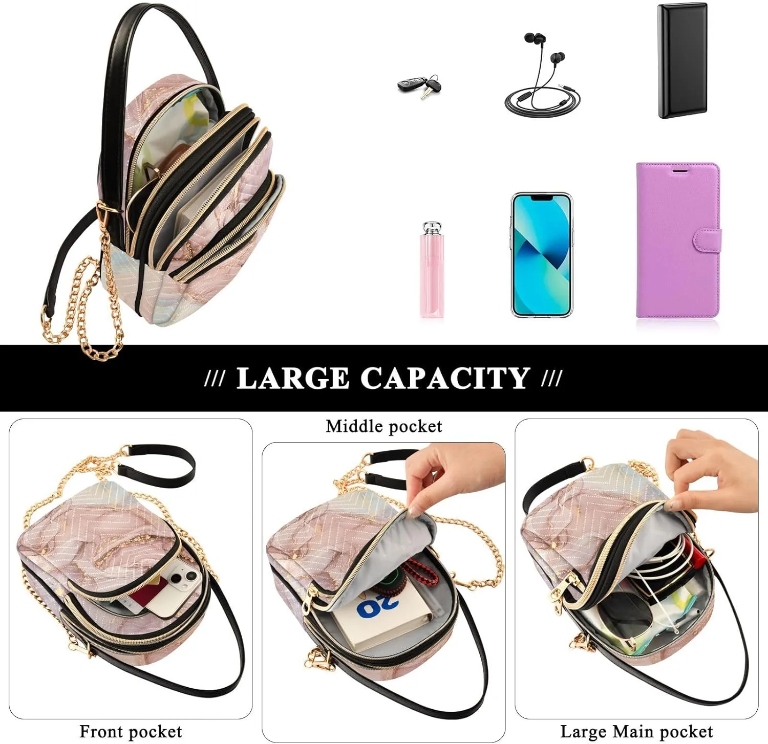 Shiny Glitter Lavender Women's Crossbody Bag, Women's Purses and Handbags Cross Body Bag for Woman