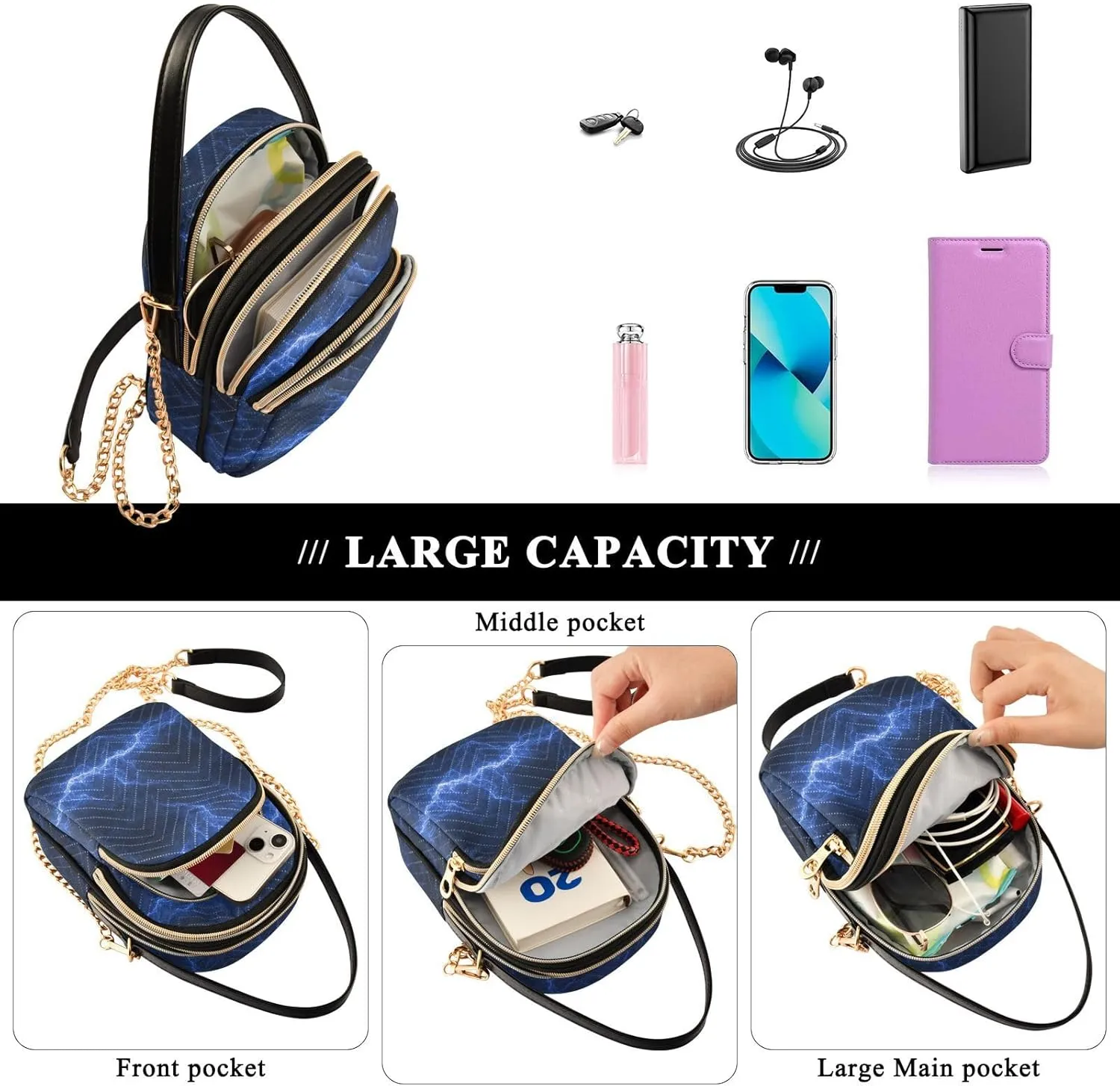 Shiny Glitter Lavender Women's Crossbody Bag, Women's Purses and Handbags Cross Body Bag for Woman
