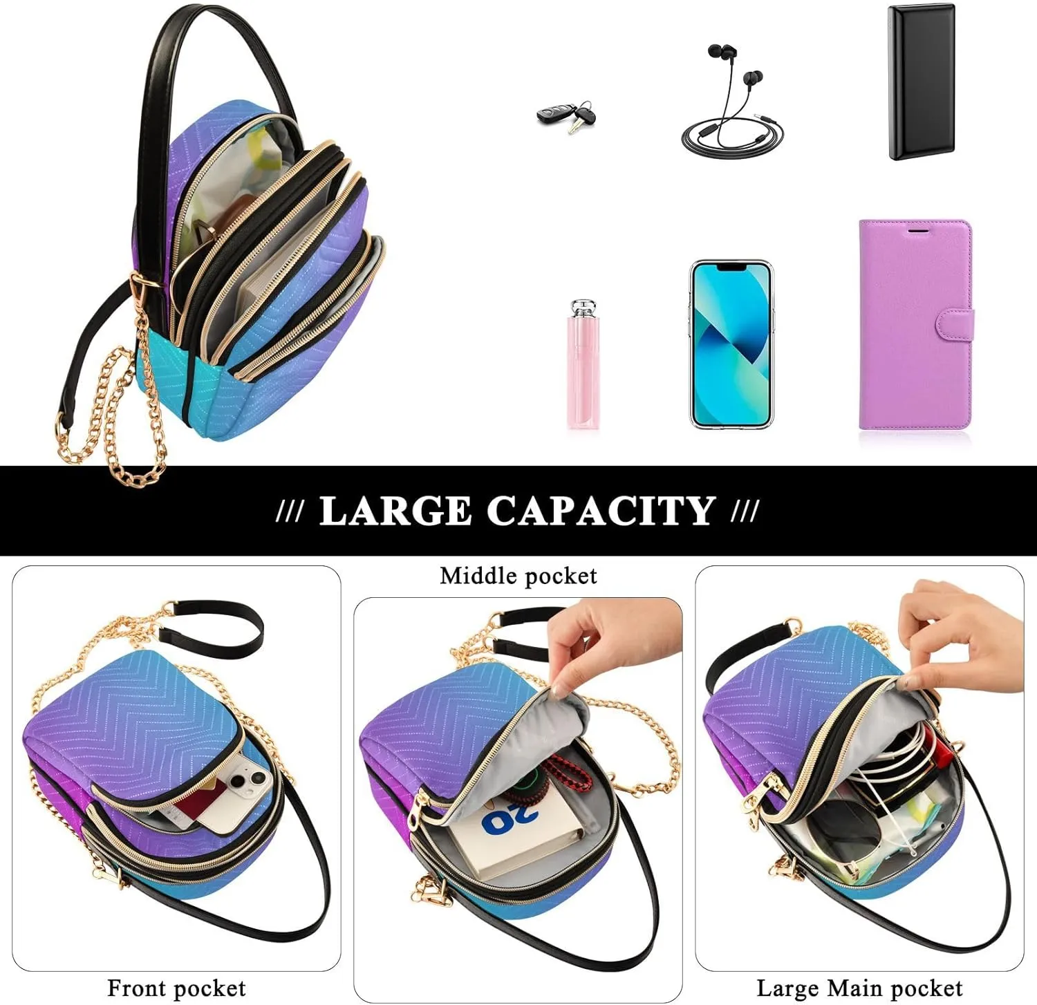 Shiny Glitter Lavender Women's Crossbody Bag, Women's Purses and Handbags Cross Body Bag for Woman