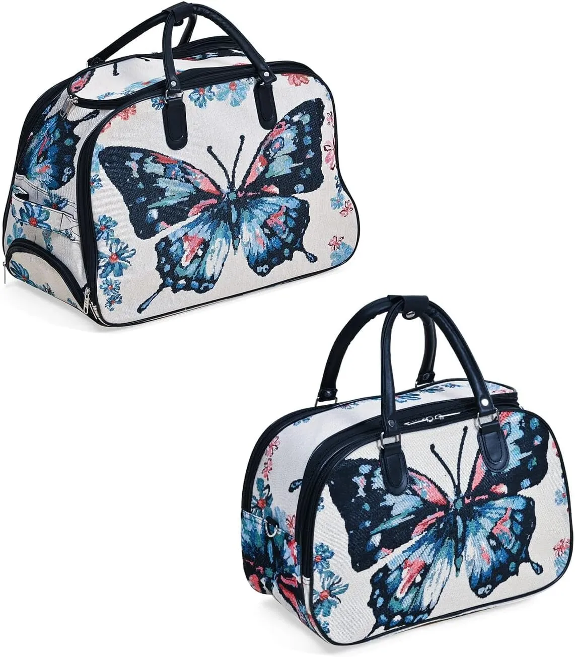 Shop LC Set of 2 Beige with Butterfly Travel Bag - Large Wheeled Rolling Duffel Bag and Small Duffel Bag Mothers Day Gifts
