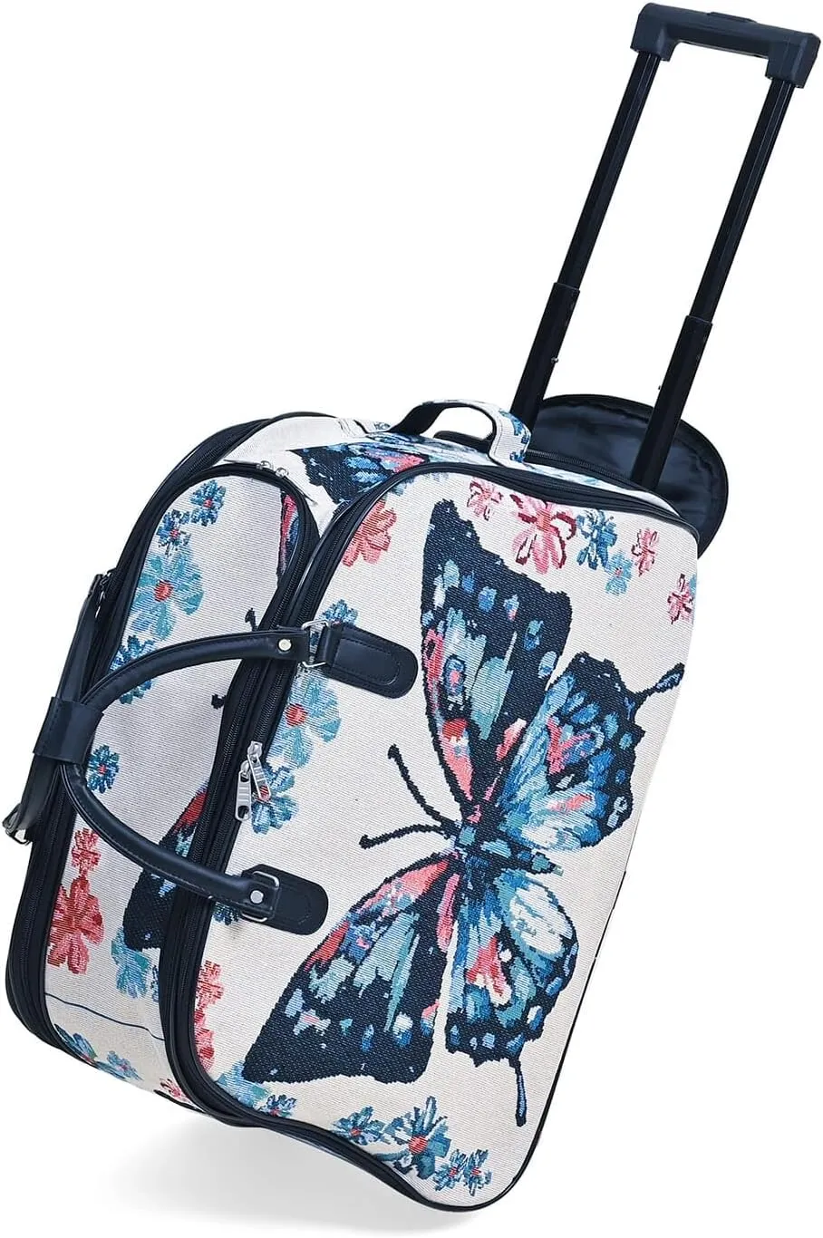 Shop LC Set of 2 Beige with Butterfly Travel Bag - Large Wheeled Rolling Duffel Bag and Small Duffel Bag Mothers Day Gifts