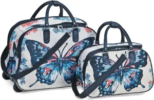 Shop LC Set of 2 Beige with Butterfly Travel Bag - Large Wheeled Rolling Duffel Bag and Small Duffel Bag Mothers Day Gifts
